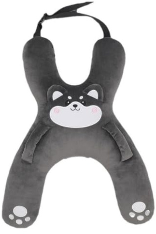 JIABAOZ Schlafkissen Für Auto Kinder, Autositz Kissen Kinder,Kinderreisekissen,H-förmiges Auto Sicherheitsgurtkissen,Reisen, Flugzeug, Zug (Schwarzer Husky)