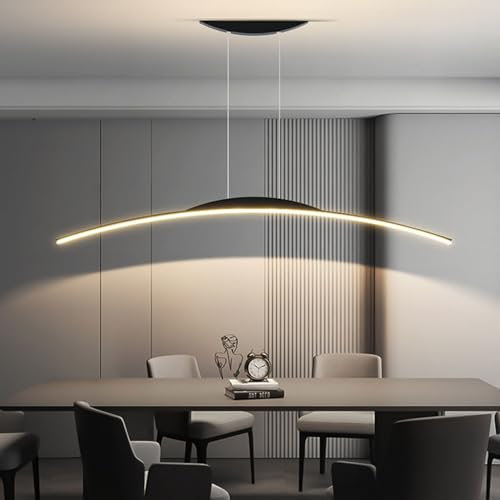 Yuelux Modern LED Pendant Light - Dimmable Adjustable Height Arch Design for Kitchen Island, Dining Table & Living Room - Black Contemporary Ceiling Lamp (UK) (Black, 80cm)