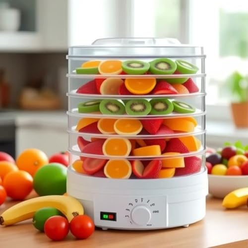 BDJSN Essiccatore Alimentare Portatile, Essiccatore per Frutta E Verdura a 5 Vassoi con Controllo della Temperatura da 35 a 70 °C, Design di Ventilazione a 360°, per Dolcetti per Cani, Gatti, Frutta