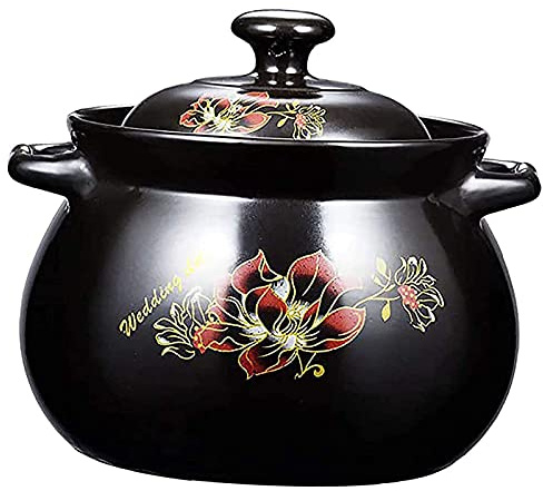 Pentola in argilla, casseruola in ceramica con coperchio, design retrò floreale, per pentole da cucina, capacità 5,5 l