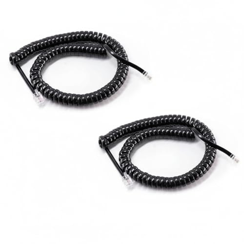 Générique Câble de Téléphone 2 Pièces 2 Mètres Noir Câble de Combiné Spiralé Résistant avec Conducteurs en Cuivre Pur Compatible avec la Plupart des Téléphones Fixes de Bureau et Domicile