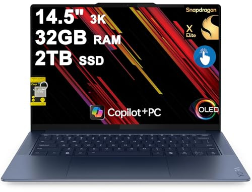 Lenovo Yoga Slim 7 Laptop 14.5 3K OLED Touch (100% DCI-P3 1000nits HDR Peak) Qualcomm 12-core Snapdragon X Elite (Up to 45 Tops) 32GB RAM 2TB SSD for Designer Business Work Win11 ICP Hub Copilot AI