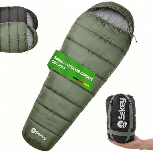 Sekey Saco de Dormir Momia Adulto, 0,9 kg/1,6 kg, Saco Dormir Verano/Invierno, Ultraligero y Compacto, con Cremallera Anti-atrapamiento, Impermeable y Antidesgarros, Camping y Viaje, 220x80x50 cm