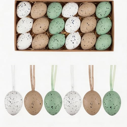 ASQzhuLIWing 18pcs Ostereier zum Aufhängen für Osterdeko 4cm Naturfarbene künstliche Mini Ostereier für Ostern Deko Frühlingspartydekorationen Geschenke Ostersträuße Osterkörbe und Wohndekoration