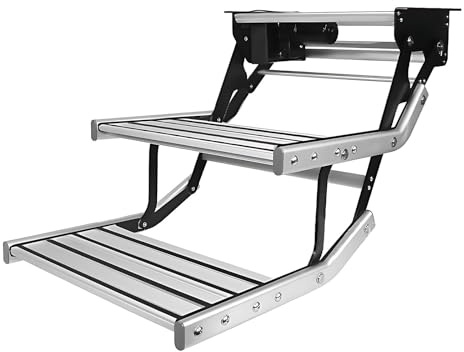 JHOMHF Marchepied Électrique for Camping-Car Marche Pliante Aluminium 19 Pouces Lumière LED Jaune Capacité 440lb Marche Motorisée Simple/Double Couche for Camping-Cars Caravanes(DoubleLayerElectric)