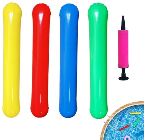 Frites de Piscine gonflables pour Voyager, Set de 4 Accessoires de avec Pompe, Flotteurs de Piscine en Forme de Noodle, pour Plage, fête, Vacances, Week-End, rivière, lac