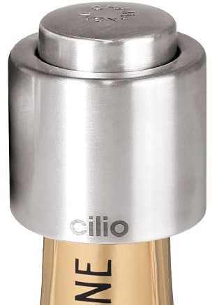 Cilio Champagne closure made from polished stainless steel, Silver, set of 1