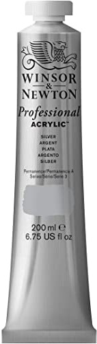 Winsor & Newton 2337617 Professional Acrylfarbe in Künstlerqualität, hohe Farbbrillanz & Deckkraft, Archivqualität, 200ml Tube - Silber