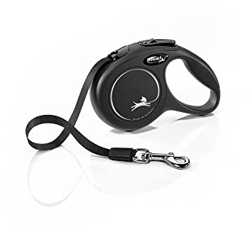 flexi® Classic XS | Laisse rétractable à sangle de 3 m pour petits chiens jusqu'à 12 kg | Format de poche | poignée à 3 doigts | Noir | Laisse à enrouleur | Poids : 110 g | Dimensions : 8,2 x 13 cm