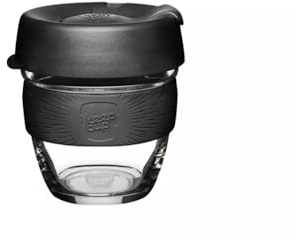 KeepCup Brew, Reusable Coffee Cup - Tempered Glass and Splashproof Sipper, S 8oz/227ml - Black