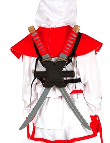 FIESTAS GUIRCA | 2 Espadas Samurai para la Espalda (53 cm) - Accesorio de Disfraz de Ninja Guerrero Japonés para Carnaval Halloween Cosplay Anime Infantil Adulto - Gris Rojo