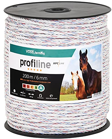 VOSS.farming 200m Kunststoffseil 6mm mit Seilverbindern Weidezaunseil Weidezaun Litze Kordel für Pferdezaun Pferdekoppel