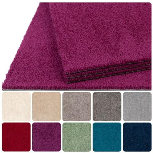 Teppichfliesen selbstliegend 50x50 cm, weich Hochflor Velours, lila violett, Schatex Simply Soft, 1 qm = 4 Fliesen