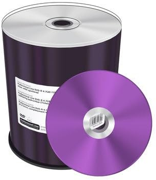 Professional Line DVD-R 4.7GB|120min 16-fache Schreibgeschwindigkeit, vollflächig bedruckbar (Tintenstrahldrucker), Silber, voll metallisiert, 100er Cakebox