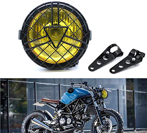 evomosa Universal Motorcycle Headlight, 6 '' Halogen Headlight with Lampshade Cover Retro for Cafe Racer Bobber Chopper CG125 GN125 (yellow)