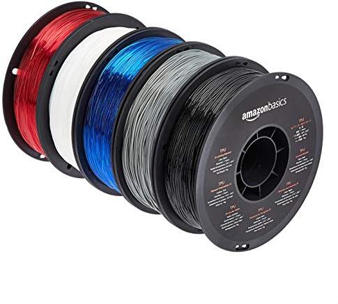 Amazon Basics 3D-Drucker-Filament aus TPU-Kunststoff, 1.75 mm, 1 kg pro Spule, 5 Stück, Mehrfarbig