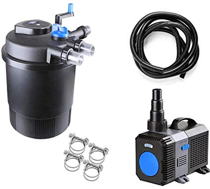 Pondlife Teich Filteranlage Set 6, Druckfilter CPF-20000 mit UVC Klärer für Teiche bis 40.000 Liter, 12.000L/h Durchfluss, energieeffiziente Pumpe CTP-12000 inkl. 10m Schlauch