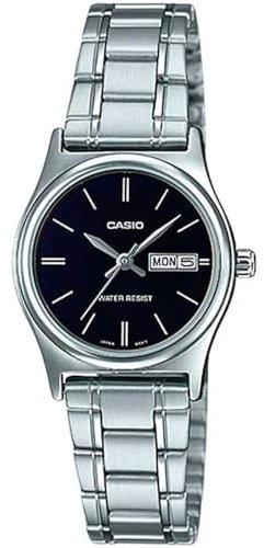 Casio Orologio da polso da donna al quarzo classico cinturino in acciaio inox grigio cassa in ottone display analogico nero - LTP-V006D-1B2