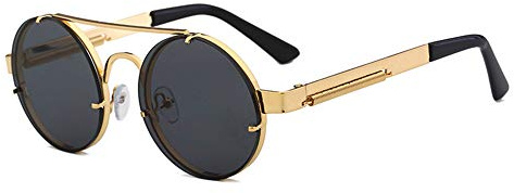 QIULING Retro Sonnenbrille Runde Sonnenbrille Herren Steampunk Sonnenbrille Klassische Metall Retro Sonnenbrillen für Damen & Herren Sonnenbrillen UV400 Schutz Metall Rahmen Gold