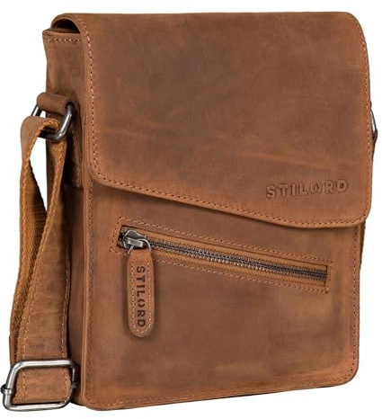 STILORD Umhängetasche aus Leder Cognac - 8 Zoll Schultertasche - Vintage Ledertasche für Männer - Herren Messenger Bag Steve
