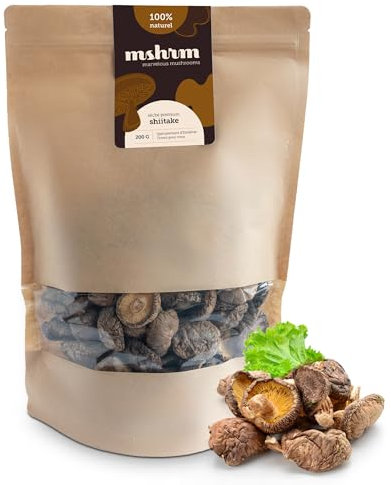 MSHRM Shiitake Pilze getrocknet 200g - Klasse 1 - Nachhaltige Getrocknete Pilze in höchster Qualität zum Kochen & Essen - Shitake getrocknet - Chinesische Pilze - Shitake Pilze aus Nachhaltigem Anbau