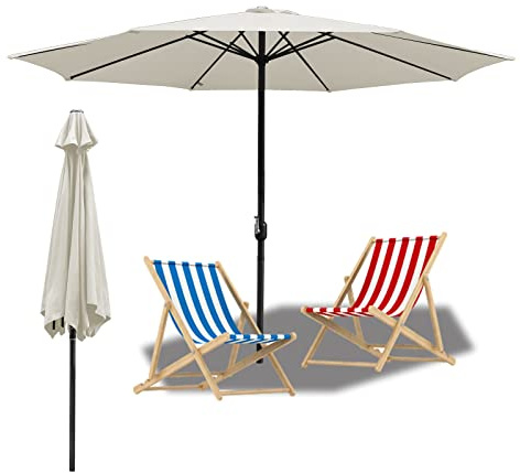 Lospitch Parasol de jardin en aluminium - 270 cm - 350 cm - Protection UV - Anti-taches - Pour jardin, piscine, plage de sable - Sans support, beige, Ø350cm