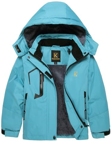 Keevoom Kids Ski Jacket,Girls Thick Warm Winter Coats Teens Fleece Waterproof Windproof Hooded Snowboard Jacket Blue 6-7