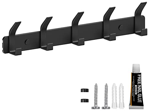 TENXSNUG Kleiderhaken Wand Garderobenleiste, Rostfrei Hakenleiste Garderobe Garderobenhaken Wandhaken mit 5 Haken, Wandgarderobe Gaderobenhakenleiste Jackenhalter für Küche und Schlafzimmer, Schwarz