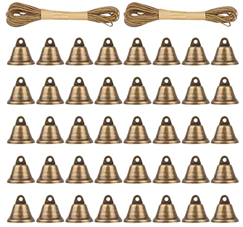 TTYSHIP® 40 Stück Glöckchen zum Basteln, Vintage Glöckchen Bronze mit Hanfseil, Vintage Glocken für Windspiele Handwerk Weihnachtsglocken