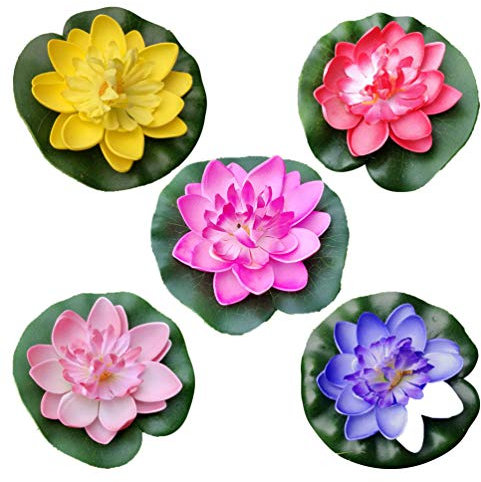 SEWACC 5pcs Simulated Lotus Flowers 10Cm Eva Floating Water Lily Decor for Home Garden Pond Assorted Colors