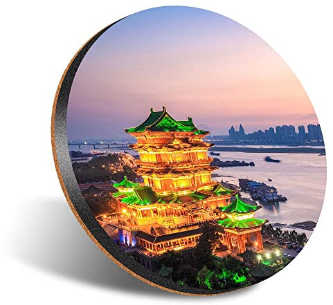 1 x Round Jumbo Size Coaster 12cm Pavilion of Prince Teng Jiangxi Province China Cork Backed MDF Glossy Tea Coffee Accessory #53133