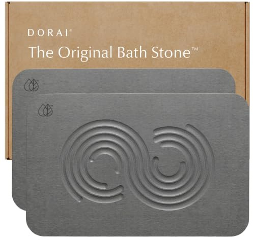 Dorai hem badstensmatta 60 cm x 40 cm | Lyxig badmatta med kiselsten |Tar snabbt bort vatten | halkfri, snabbtorkande stenbadmatta för badrum | Zen skiffer – 2-pack