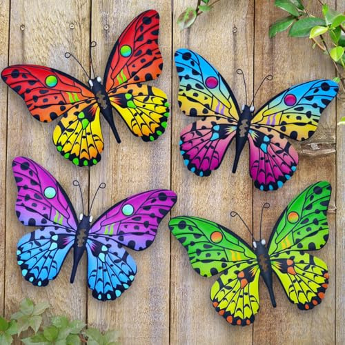 Wanddekoration aus Metall, Schmetterling, 24,4 cm, für den Außenbereich, Zaun, Wandkunst, hängende Dekoration für Garten, Hof, Wohnzimmer, Schlafzimmer, Terrasse, Balkon (4 Stück)