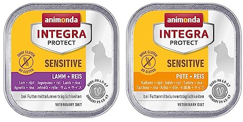 animonda Integra Protect Katze Sensitive & animonda Integra Protect Katze Sensitive, Diät Katzenfutter, Nassfutter bei Futtermittelallergie, mit Pute + Reis, 16 x 100 g