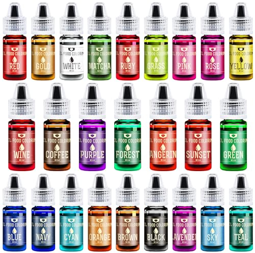 Lebensmittelfarbe Gel - 26 Lebendige Lebensmittel Farben Gel zum Backen, Kuchen Dekorieren, Zuckerguss, Kekse, Fondant und Macaron - Food Coloring Gel für die Seifenherstellung und Basteln - 6ml je