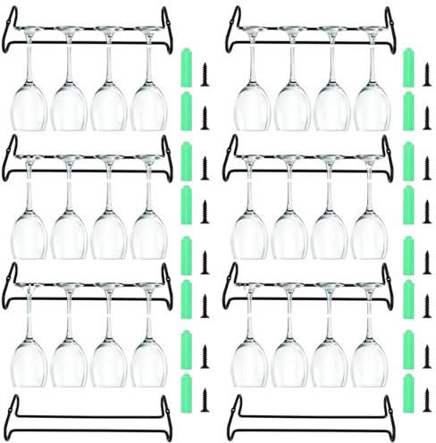 PINGEUI 8 Pack 10 Inch Under Cabinet Wine Glass Rack Shelf, Black Storage Stemware Holder, Metal Wine Glass Hanger for Kitchen and Bar