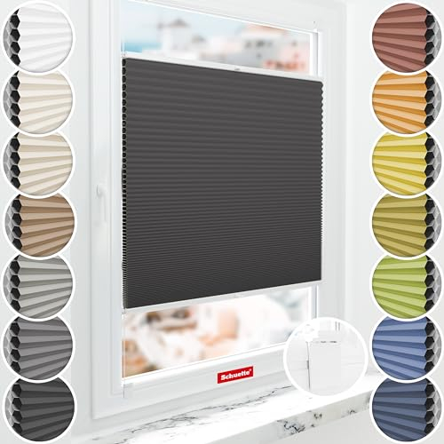 Schuette® Wabenplissee ohne Bohren zum Kleben ● Blackout x Honey ● Starry Night (Schwarz) ● 55x230cm (Breite x Höhe) ● Suprafix Klebehalter & Schraubhalter 2in1 ● Bequeme Montage