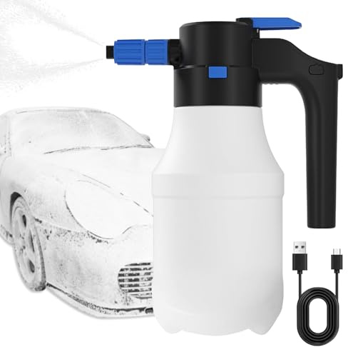 TTSITG Pulvérisateur de mousse électrique de 1,5 L alimenté par batterie pour lavage de voiture avec USB rechargeable 4500 mAh, pulvérisateur de mousse à pompe sans fil, blanc
