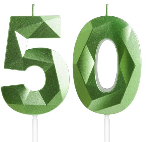 Geburtstagskerzen Zahl 50 Grün - Grüne Kerzen 3D Kerzen für Frauen Männer Geburtstagstorten, Kerzen zum 50 Geburtstagsdeko (Nummer 50 Kerze, Tortenkerzen) Geburtstagsparty, Feier
