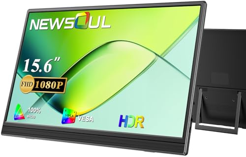 Newsoul Portable Monitor 15,6 Zoll, 1080 FHD Tragbarer Monitor HDR IPS-Display mit Type-C HDMI Anschluß Eingebaute Lautsprecher für PC, Laptop, PS 3/4/5, Switch, Xbo
