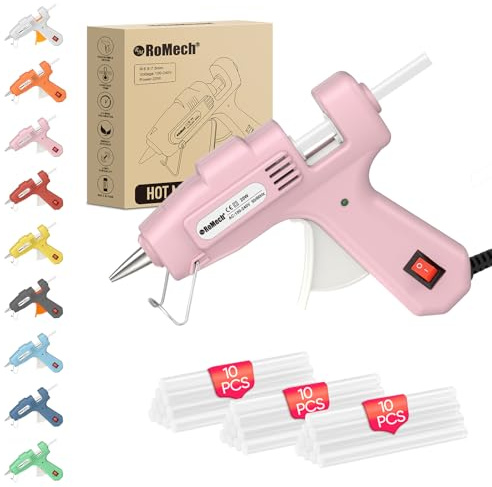 ROMECH Mini pistolet à colle chaude 20 W avec 30 bâtons de colle, kit de pistolet à colle chaude à préchauffage rapide pour travaux manuels, bricolage, réparations (rose)