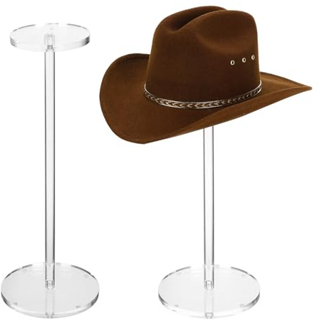 XSEXO Set of 2 Clear Acrylic Hat Stand and Wig Display Rack and Holder for Wig and Hat (30 cm Height, Round Bottom)