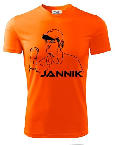 Zena Padel Tennis Sportswear T-Shirt Uomo | Dry Fit | Elasticizzato e Traspirante | Made in Italy | Sinner Jannik (IT, Testo, XXL, Regular, Regular, Arancione/Nero)