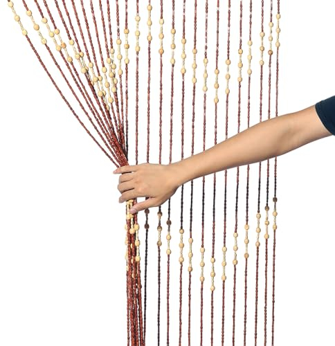 JDBDU Hölzern Perlenvorhang Hängender Türvorhang 90x175cm Perlenvorhang Dekovorhang Teilervorhang Bambusvorhang Holzperlen Vorhänge Tür