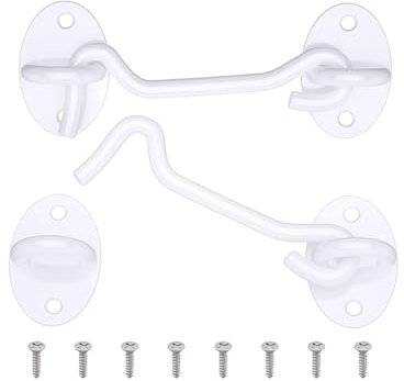 Sturmhaken,2 PCS 8 Zoll Edelstahl Kabinenhaken mit Öse Türhaken mit Schrauben Fensterhaken Tür Sturmhaken für Rollläden Schuppen Schiebetüren Garagentor 8 Inch White Cabin Hooks