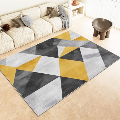 Kinderzimmer Teppich 180 X 240 cm - Geometrisches Muster Grau Gelb Weiche Flanell Kurzflor rutschfeste Waschbare Teppich Für Schlafzimmer, Spielzimmer, Wohnzimmer Fußmatte, Mehrfarbig