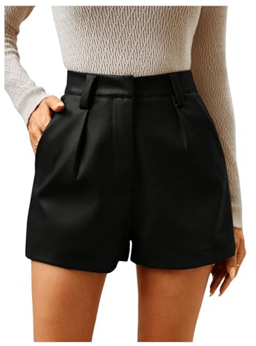 SOLY HUX Damen PU Leder Short Booty Shorts Party Shorts Herbst Kurze Hosen Festival Outfit Clubwear Hotpants mit Taschen Schwarz M