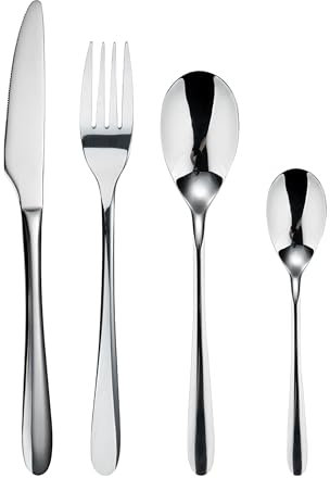 BERGNER PRAGA, Cubertería de acero inoxidable de 16 piezas, Incluye 4 cuchillos, 4 cucharas, 4 tenedores, 4 cucharillas, 4 cucharas planas, Elegante acabado en negro, para cualquier ocasión