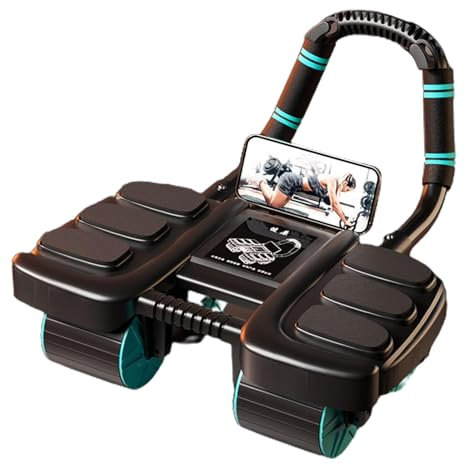 Ab Roller Wheel Bauchtrainer, Automatischer Rebound Bauchradroller, 2024 Verbessertes Ab Roller Übungsrad mit Ellenbogenstütze & Handyhalter, 4-Rads Bauchtrainer für Heimfitness Fitness
