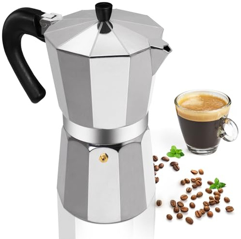 Aluminum 12 Cup 600ml Moka Pot Express Coffee Maker Stovetop Espresso Percolator Coffeemaker Italian Classic Style Brewing Greca Cafe Mocha Machine for Cafeteras Lover Camping Travel and Home Use 20oz